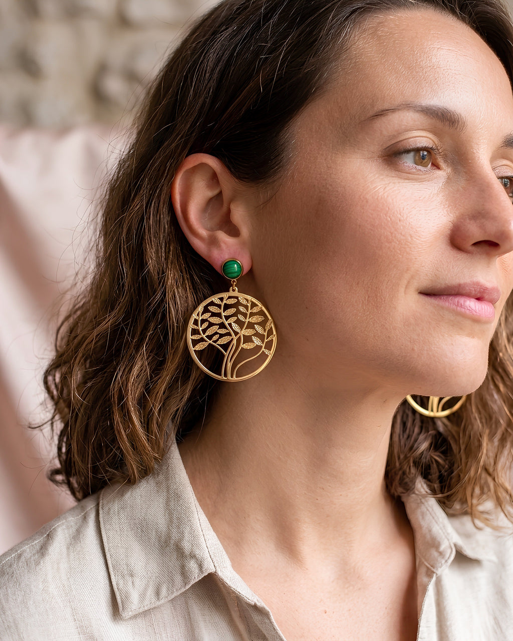 Boucles d'oreilles arbre de vie — acier inoxydable