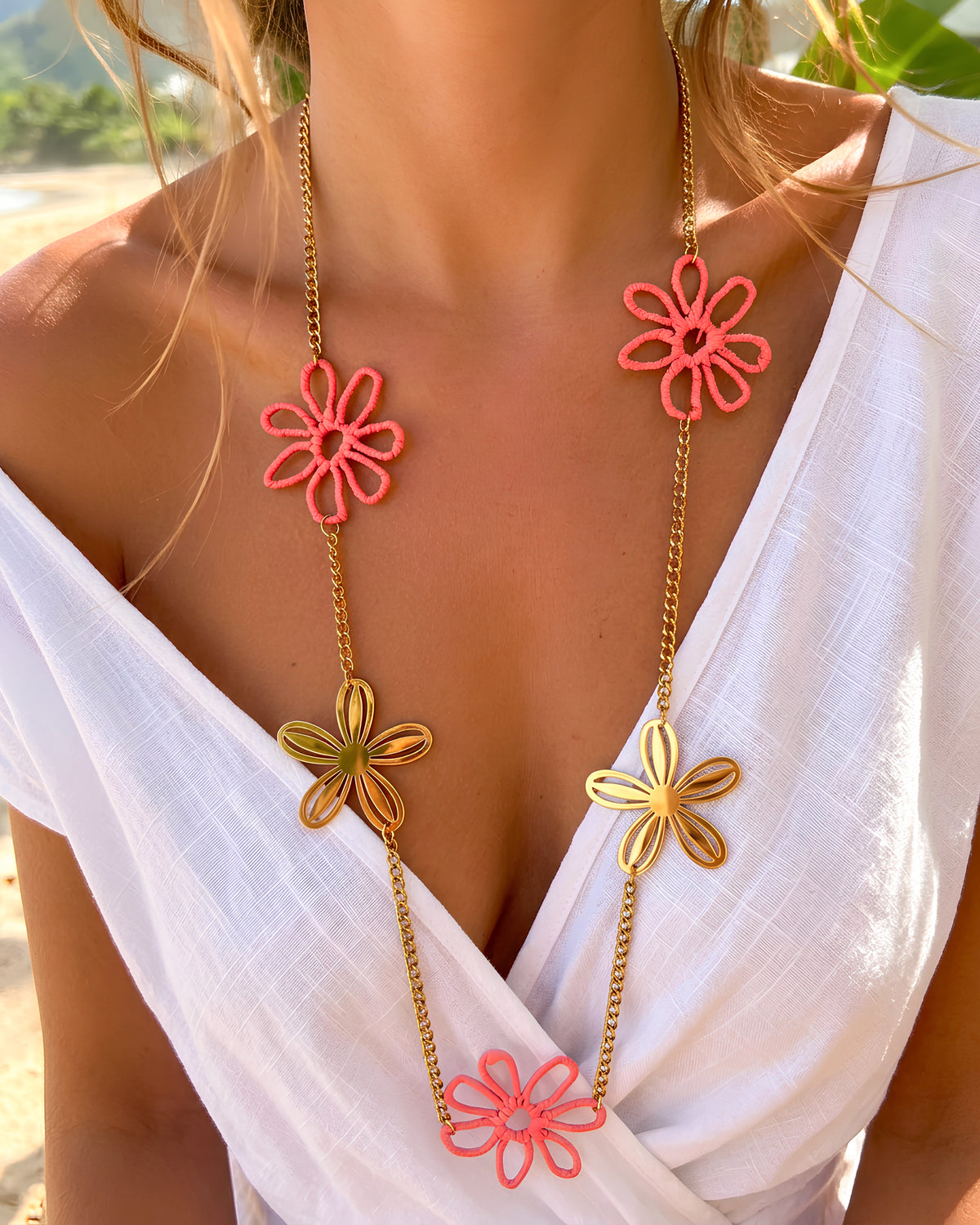Sautoir fleurs hippie